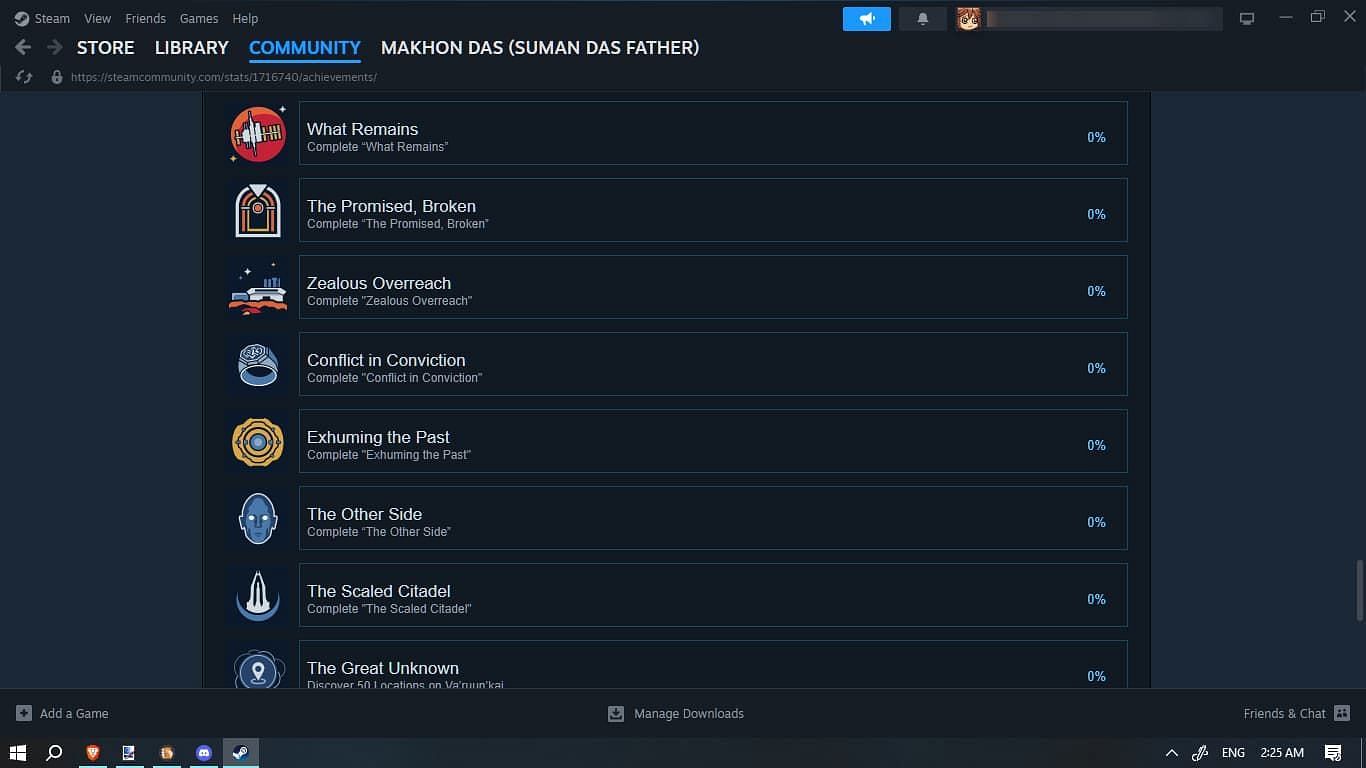 The same achievements can also be found under Starfield&#039;s SteamDB page (Image via Steam Client)