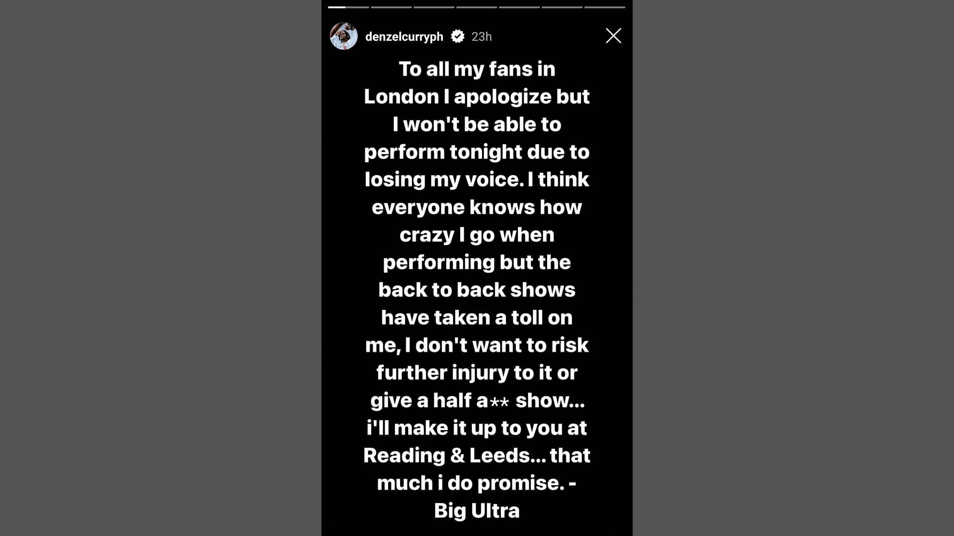 Denzel Curry pulls out of the Korn London show (Image via Instagram/@denzelcurryph)