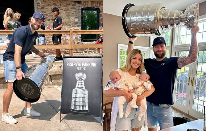 In Photos: Panthers' Jonah Gadjovich finds unusual use for Stanley Cup trophy in off-season workout