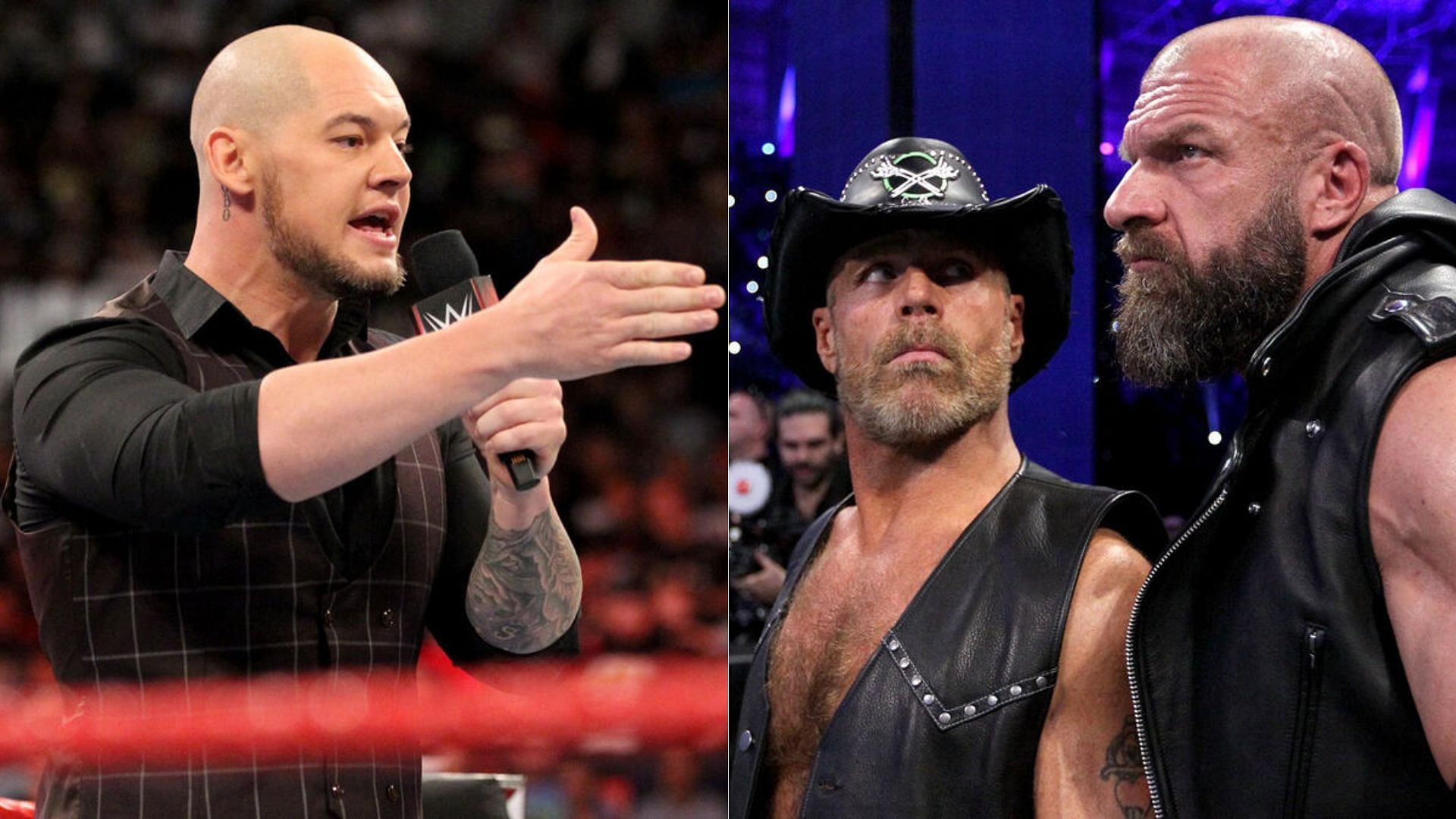 Baron Corbin (left); Shawn Michaels and Triple H (right) [Image Credit: wwe.com]