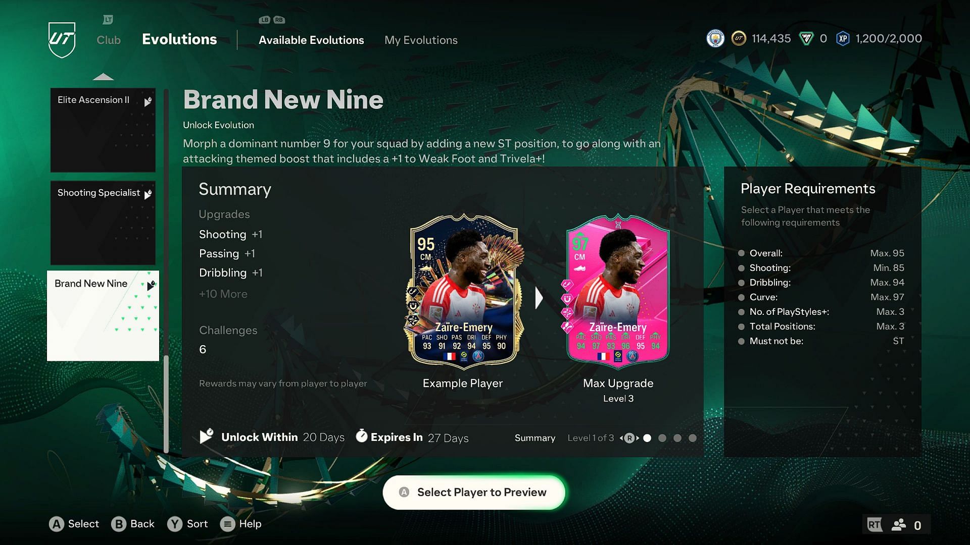 Requirements for the new Brand New Nine Evolution (image via EA)