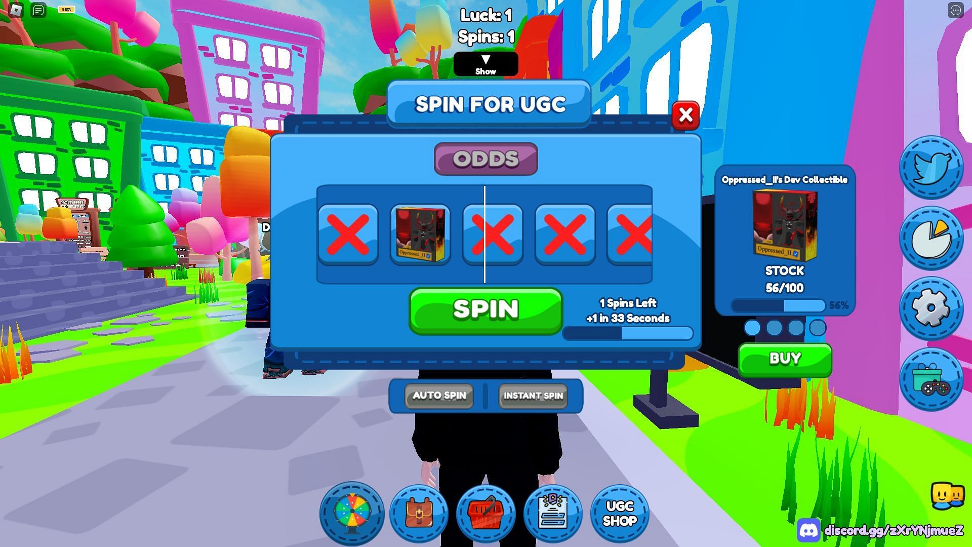 Gameplay screenshot from Free UGC Spinner (Image via Roblox)