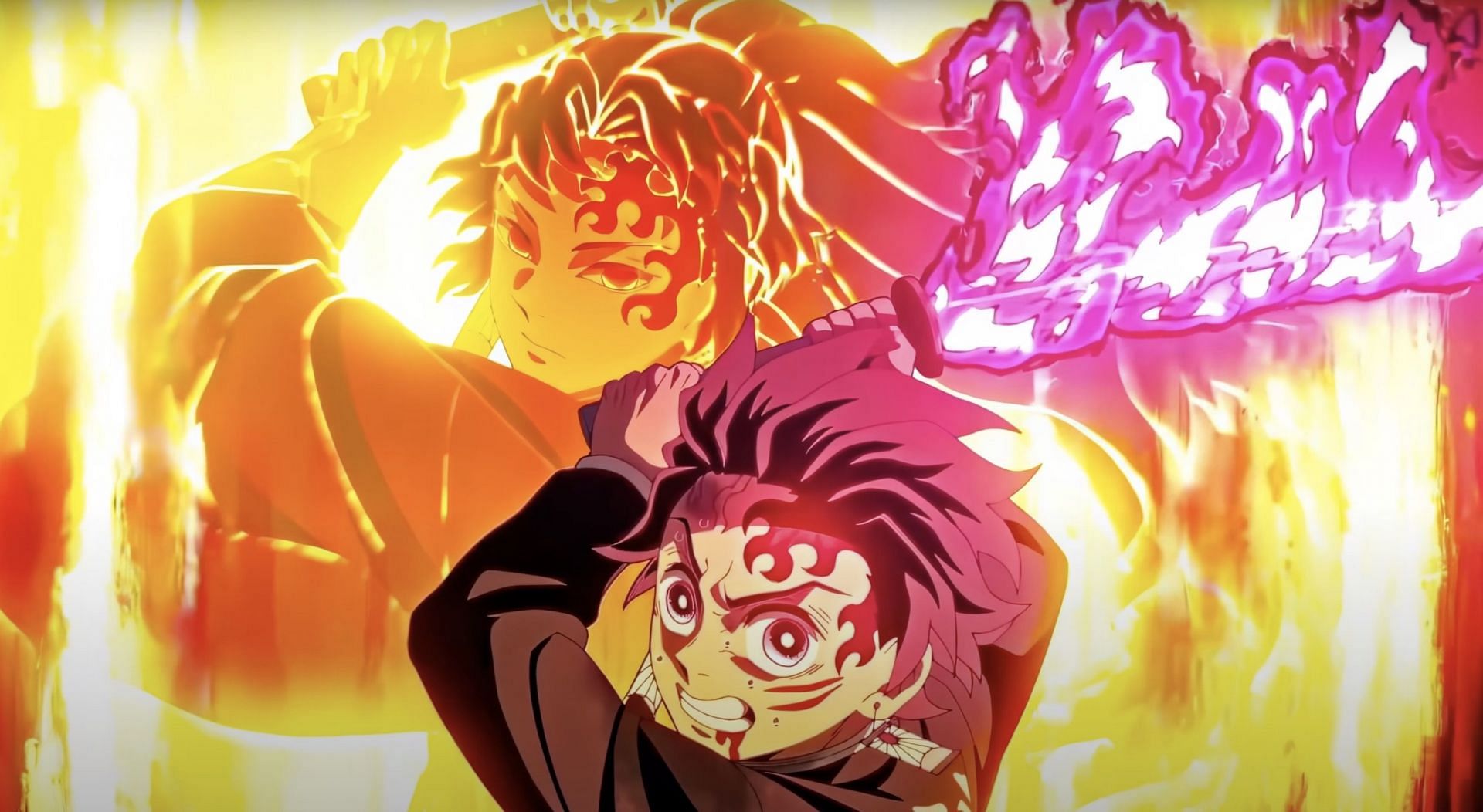 Tanjiro Kamado and Yoriichi Tsugikuni as seen in anime (Image via ufotable)