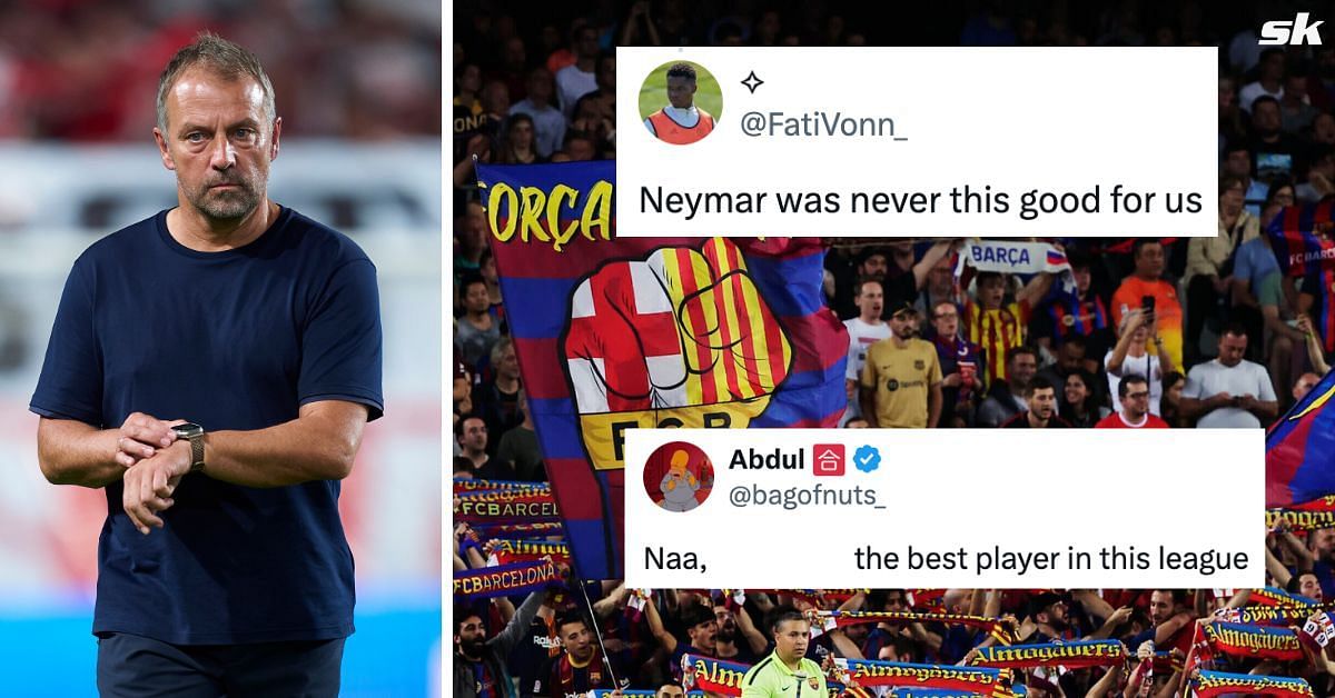 Barcelona fans reacted on X (Source: Getty, @bagofnuts_/X, @FatiVonn_/X)