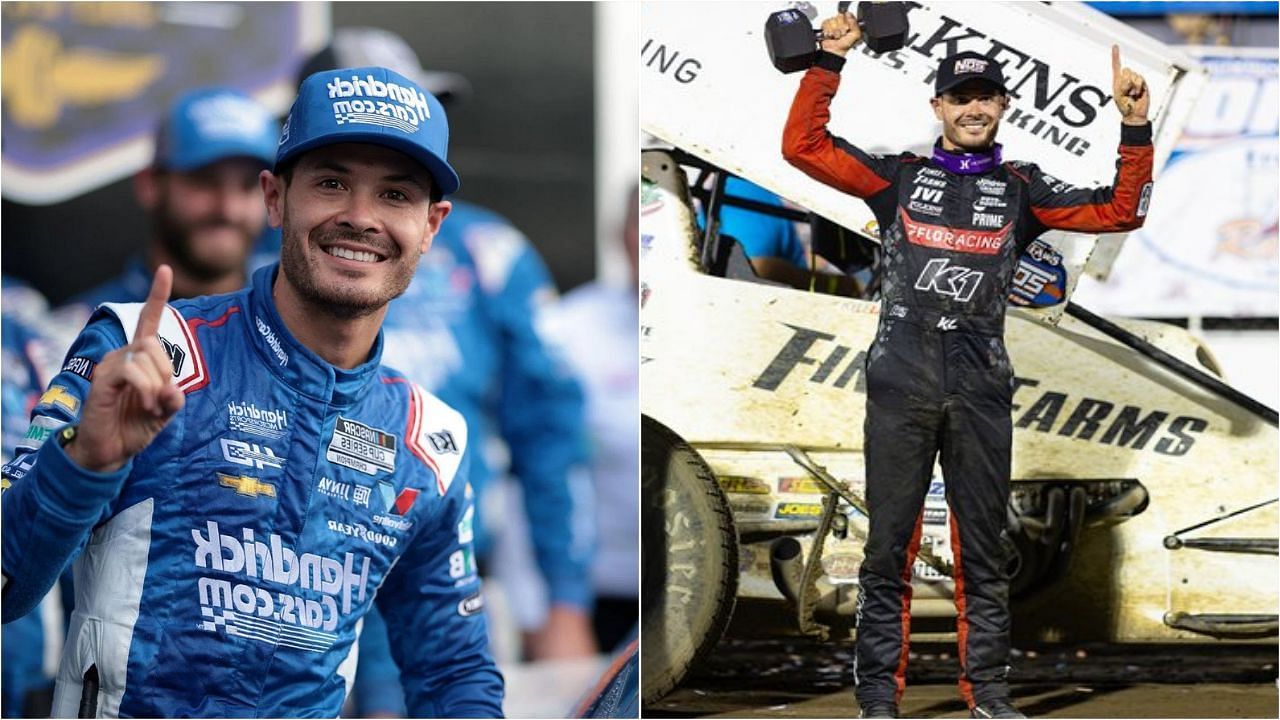 2021 NASCAR Cup Series champion Kyle Larson (Image Source: Getty (L) and X@WorldofOutlaws))