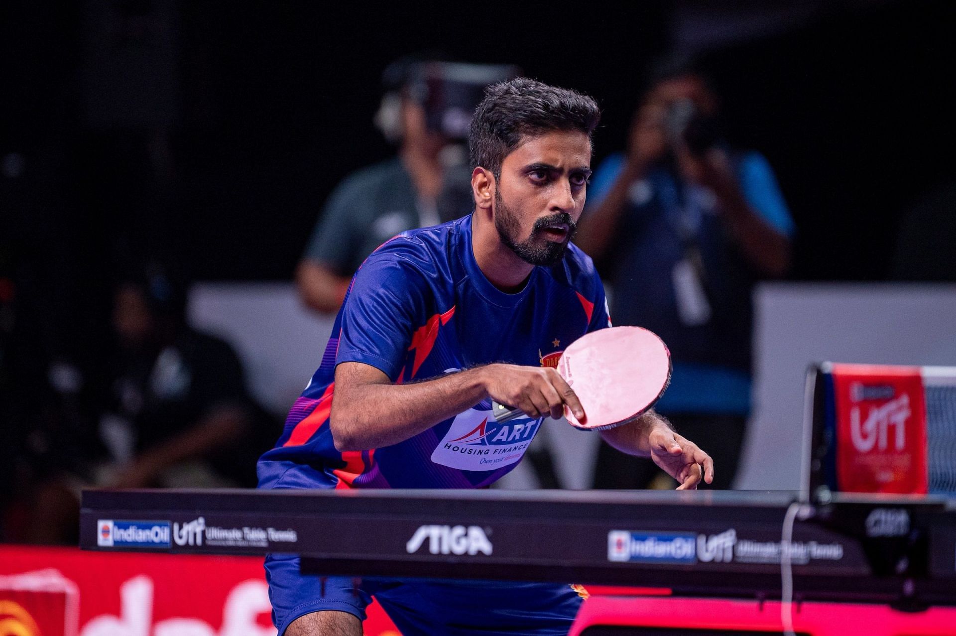 Sathiyan Gnanasekaran of Dabang Delhi in action, Image by UTT Media