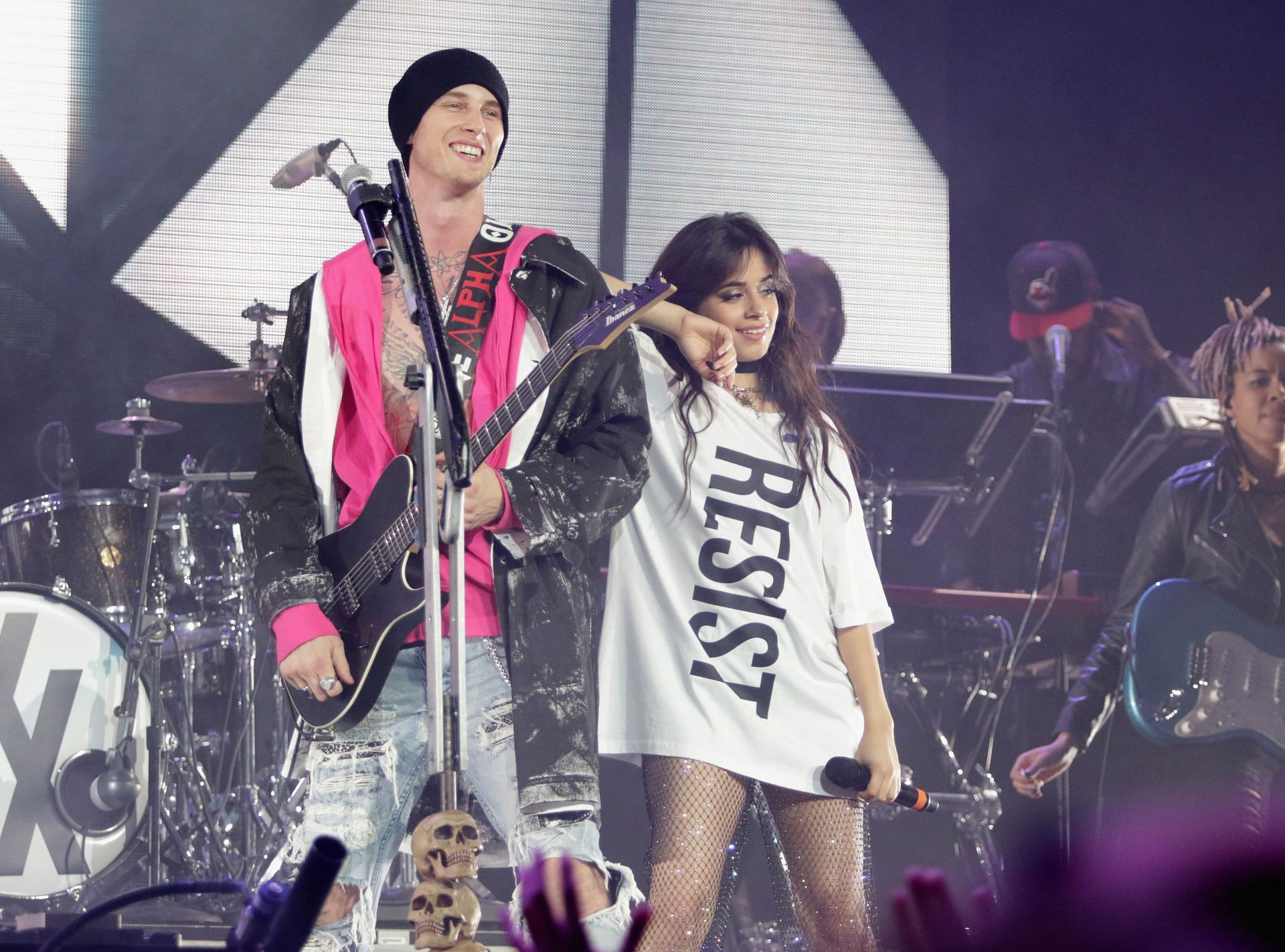 Machine Gun Kelly and Camila Cabello performing at the Zedd Presents WELCOME! fundraising concert for the ACLU at Staples Center, Los Angeles, on April 3, 2017. (Image via Getty/Jerritt Clark)