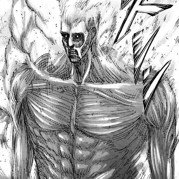 Bertolt Hoover&#039;s Colossus Titan. Image Source: Attack on Titan manga: Chapter 80