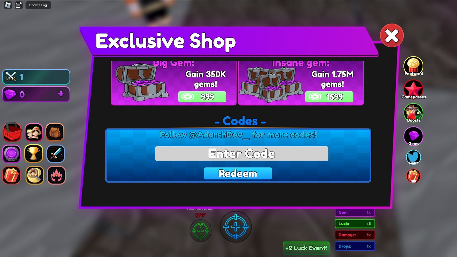 Redeem codes in (Image via Roblox)