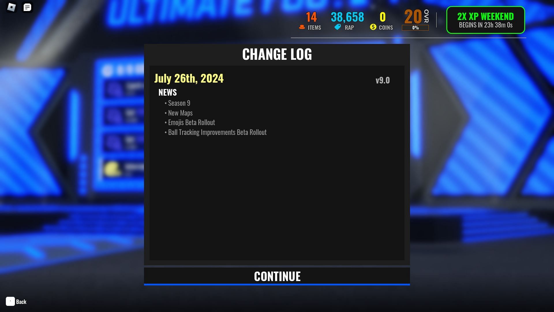 In-game change log (Image via Roblox)