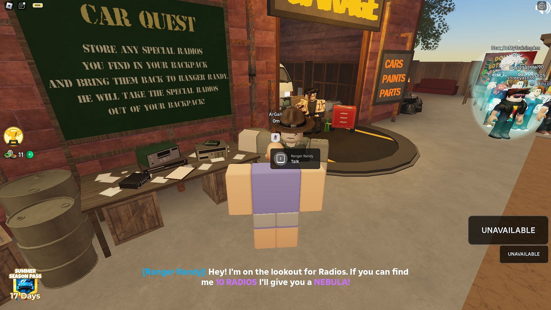 Meet Ranger Randy in-game to get the Nebula Car (Image via Roblox)