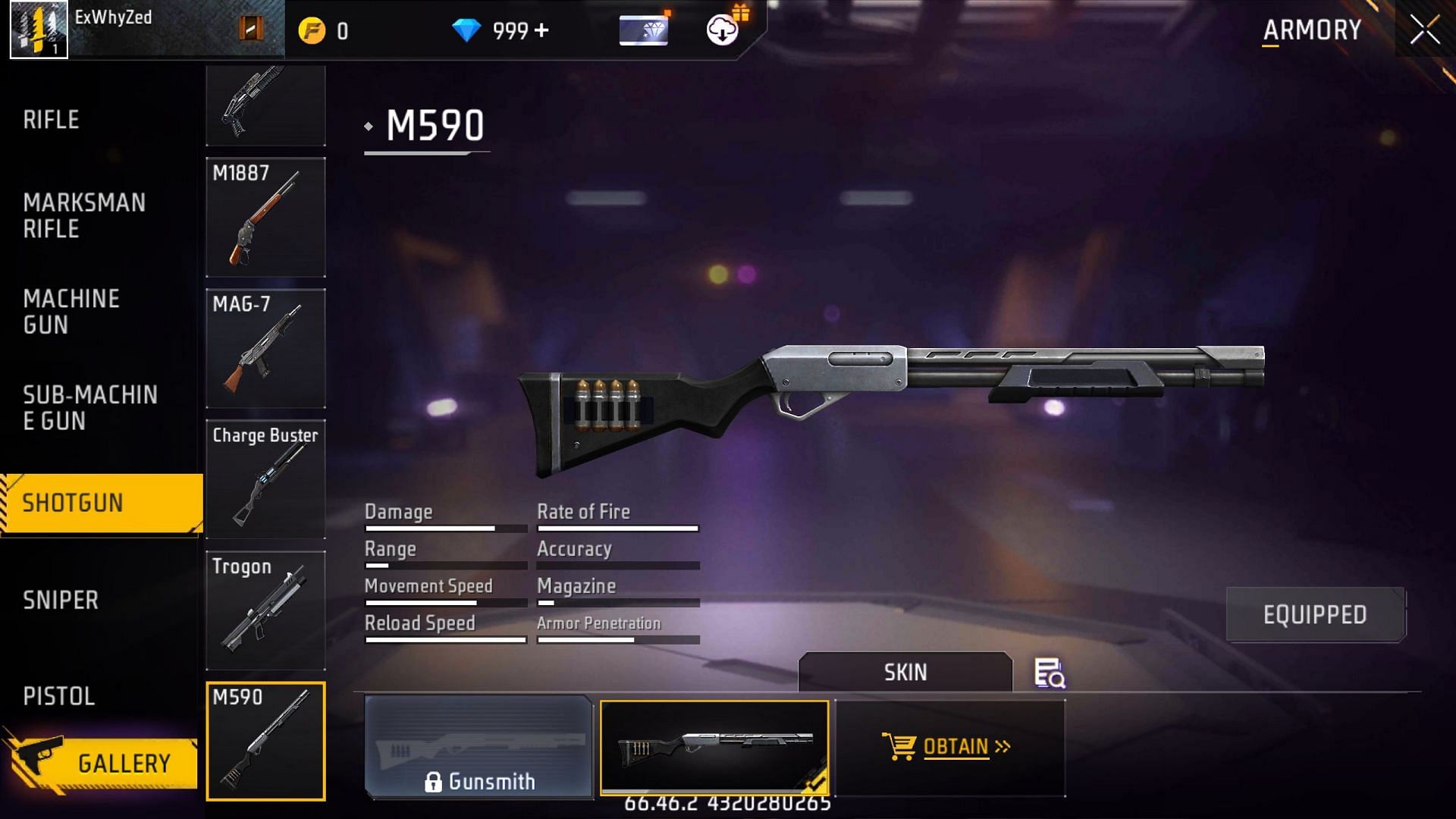 M590 is the new shotgun in Free Fire Advance Server (Image via Garena)