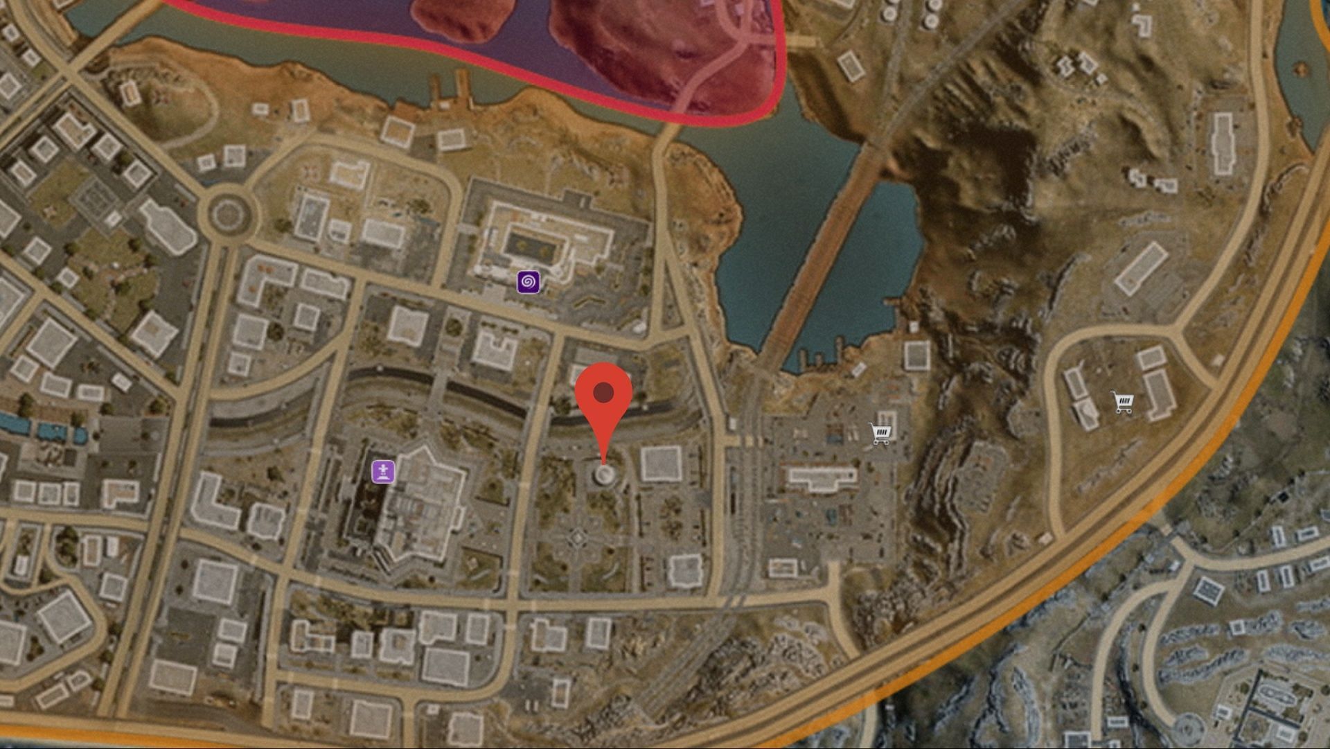 Location of the pillar in Zaravan Suburbs in MW3 Zombies (Image via WarzoneTacMap)