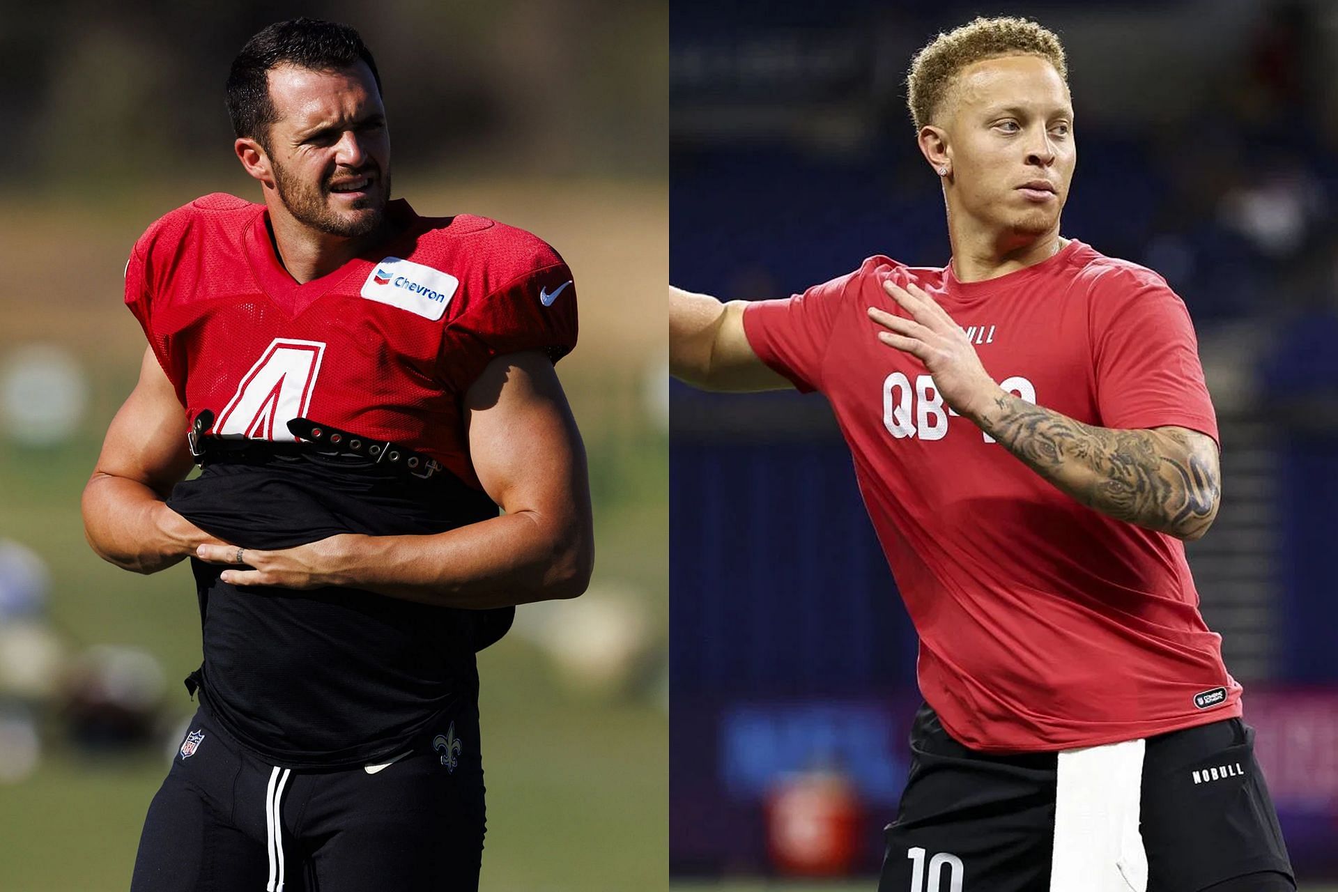 Derek Carr - L and Spencer Rattler - R (Collage Images Credit: Getty)