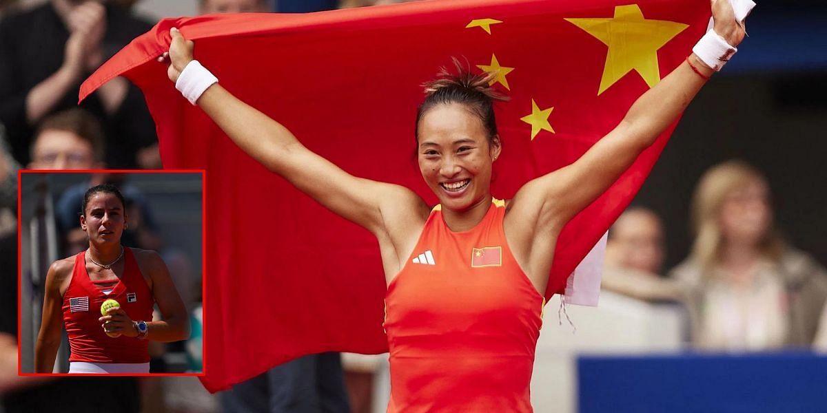 Zheng Qinwen and Emma Navarro (inset). (Images via GETTY)