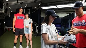 "Half my foot will go in there" - Caitlin Clark’s priceless reaction to Aaron Judge’s signed cleats leaves Yankees captain in stitches