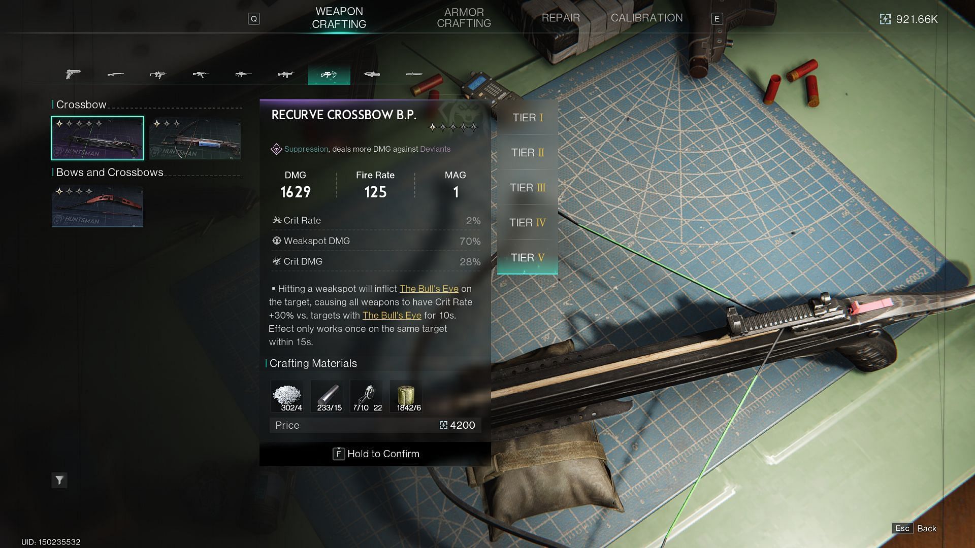 You can craft a Tier 5 Recurve Crossbow on an Advanced Gear Workbench (Image via Starry Studio)