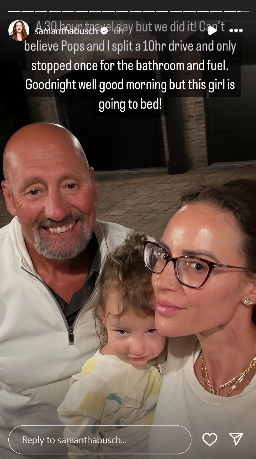 Samantha and her dad after splitting the 10-hour-long drive to Charlotte, North Carolina (source: @samanthabusch on Instagram)