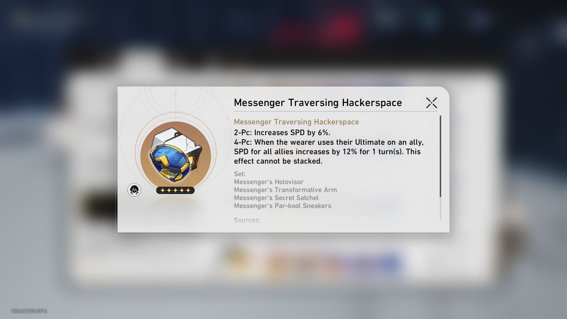 Messenger Traversing Hackerspace Relic set (Image via HoYoverse)