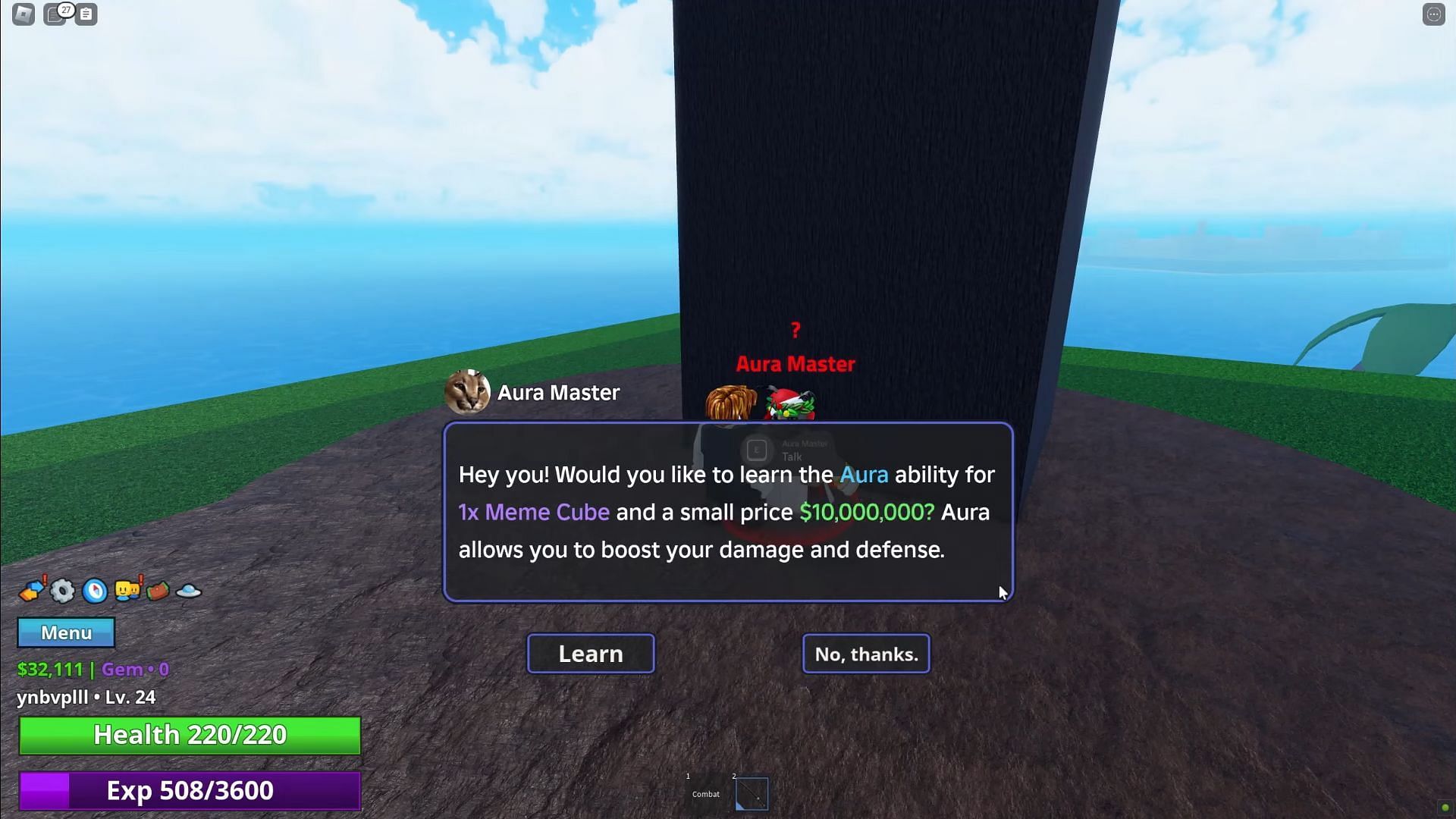 Purchasing the Aura ability (Image via Roblox || MySpaceGuide on YouTube)