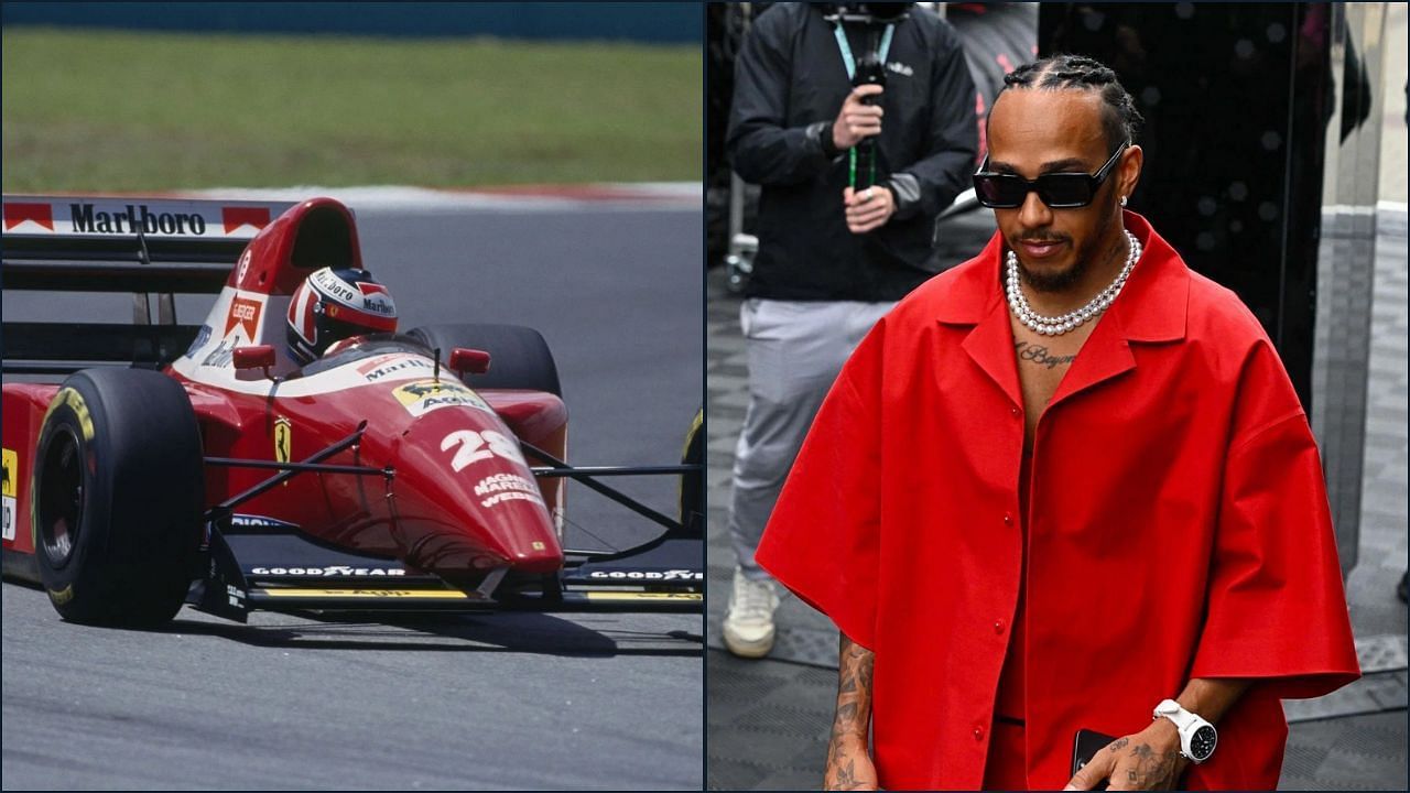 Gerherd Berger in the 1993 South African Grand Prix and Lewis Hamilton. Credit: Getty Images