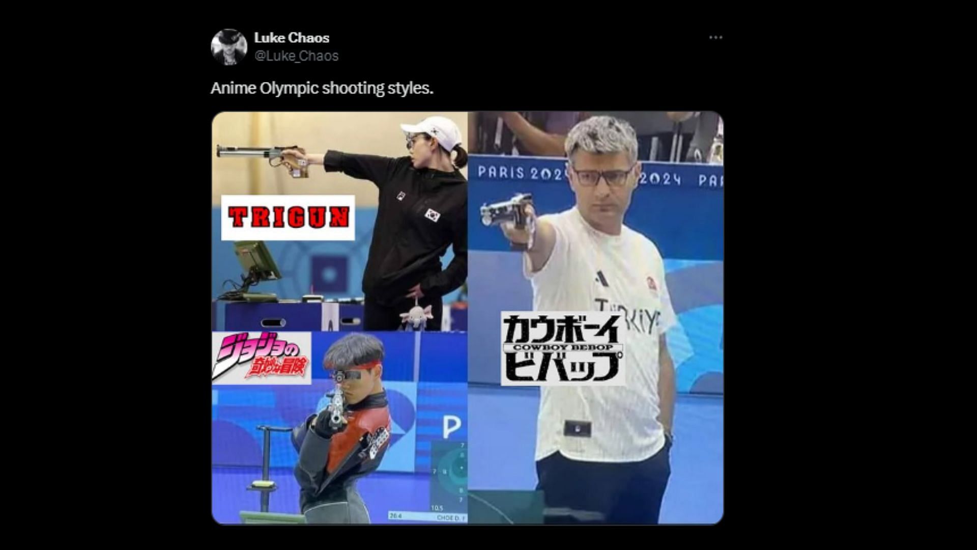 Fans comparing Olympics 2024 shooters to different anime (Screencap via X/@Luke_Chaos)