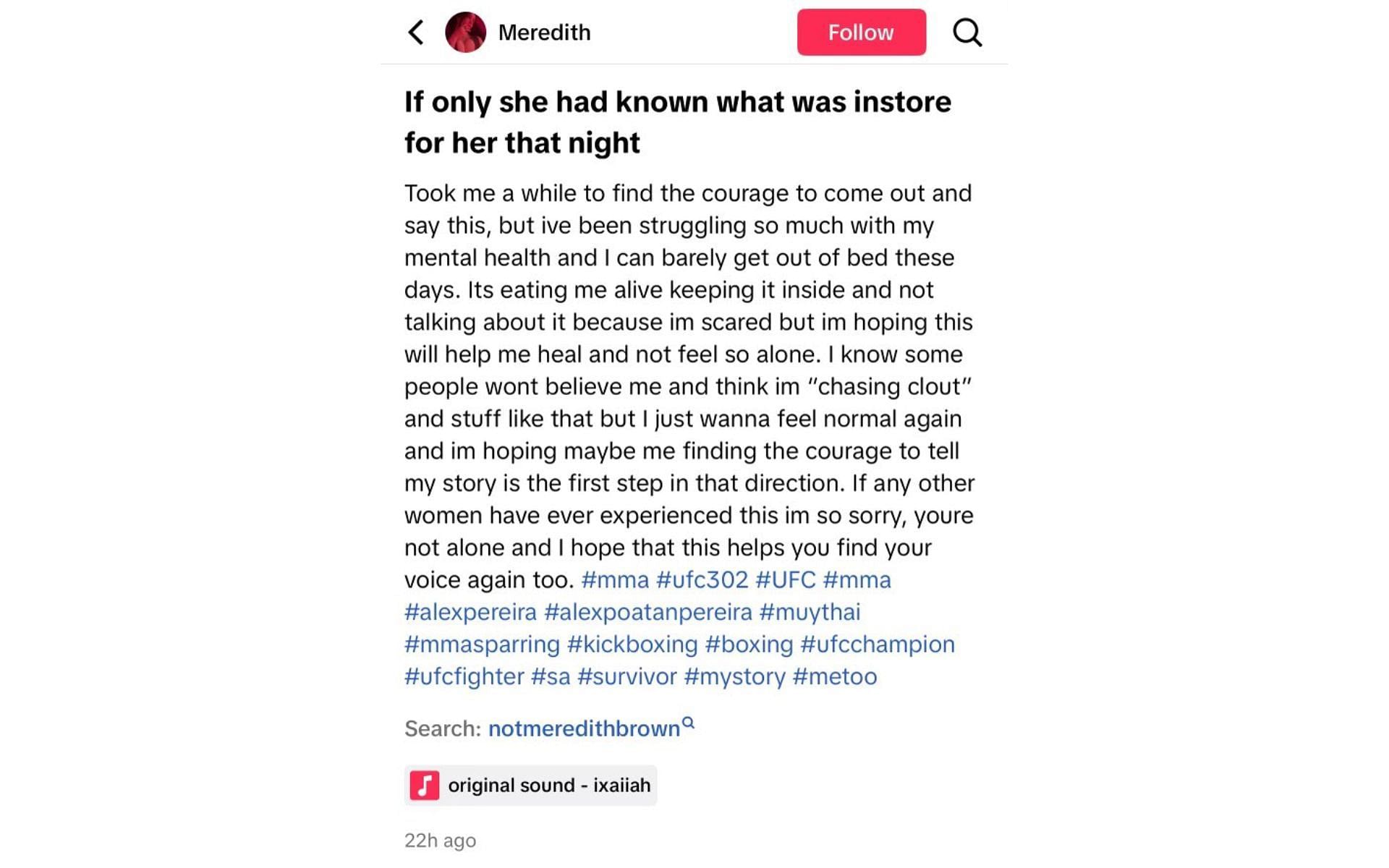 Brown's TikTok post regarding her mental health [Image courtesy: @DramaAlert on X]