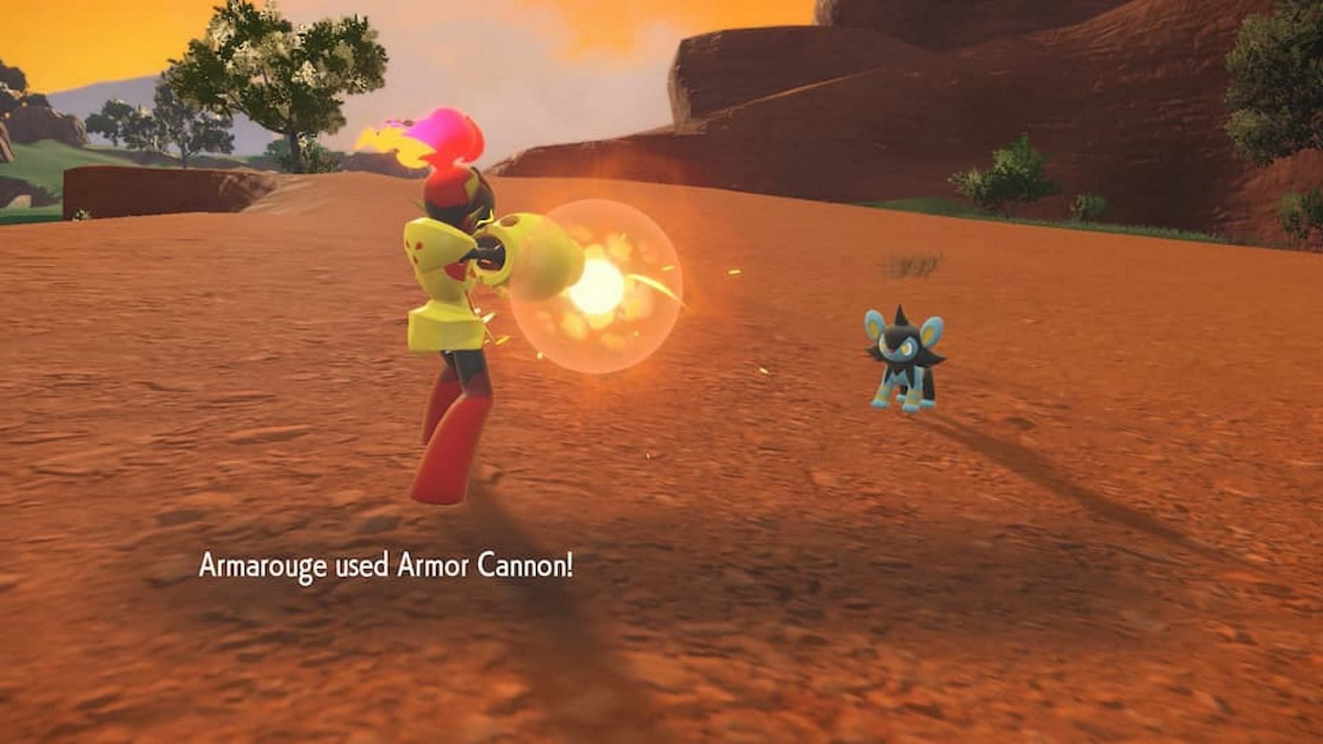 Armarouge&#039;s signature move Armor Cannon, as seen in the main series games (Image via The Pokemon Company)