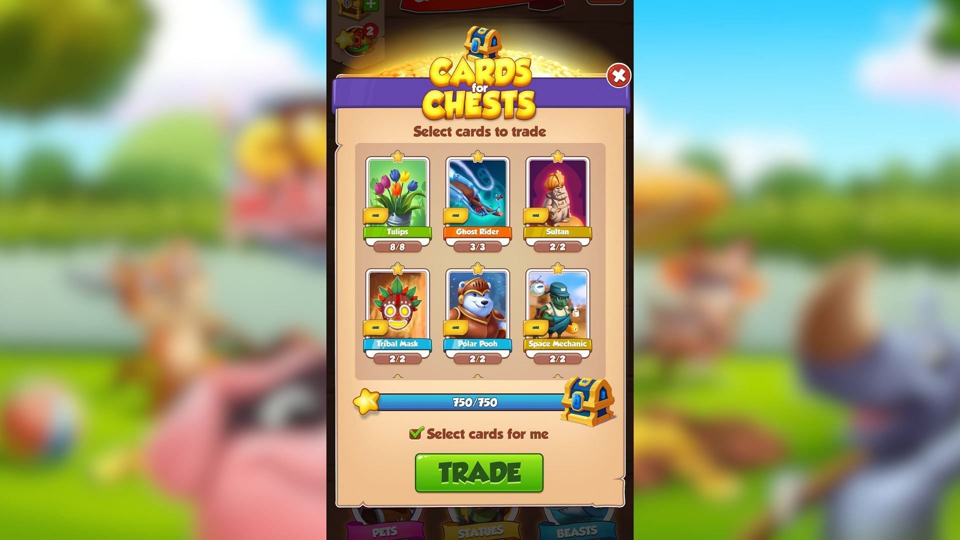 You can exchange duplicate cards for chests (Image via Moon Active)