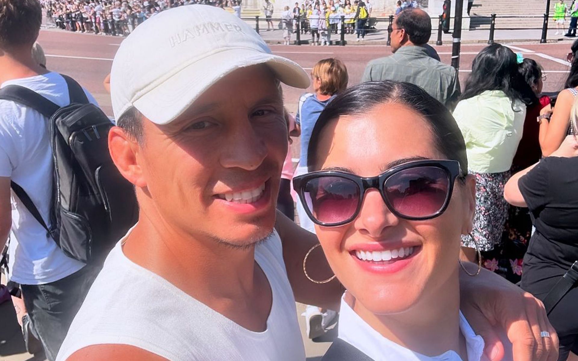 Joseph Benavidez (left) and Megan Olivi (right) in London. [Image courtesy: @meganolivi on Instagram]