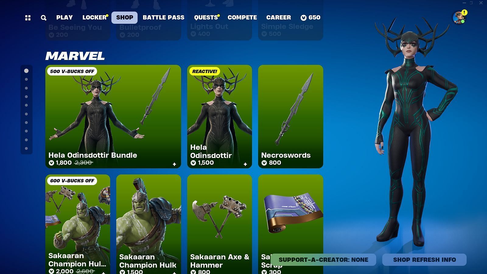 The Hela Odinsdottir skin in Fortnite can be purchased separately (Image via Epic Games)