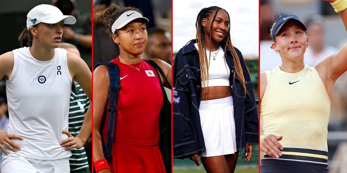 (L-R) Iga Swiatek, Naomi Osaka, Coco Gauff, and Mirra Andreeva. (Images via GETTY)