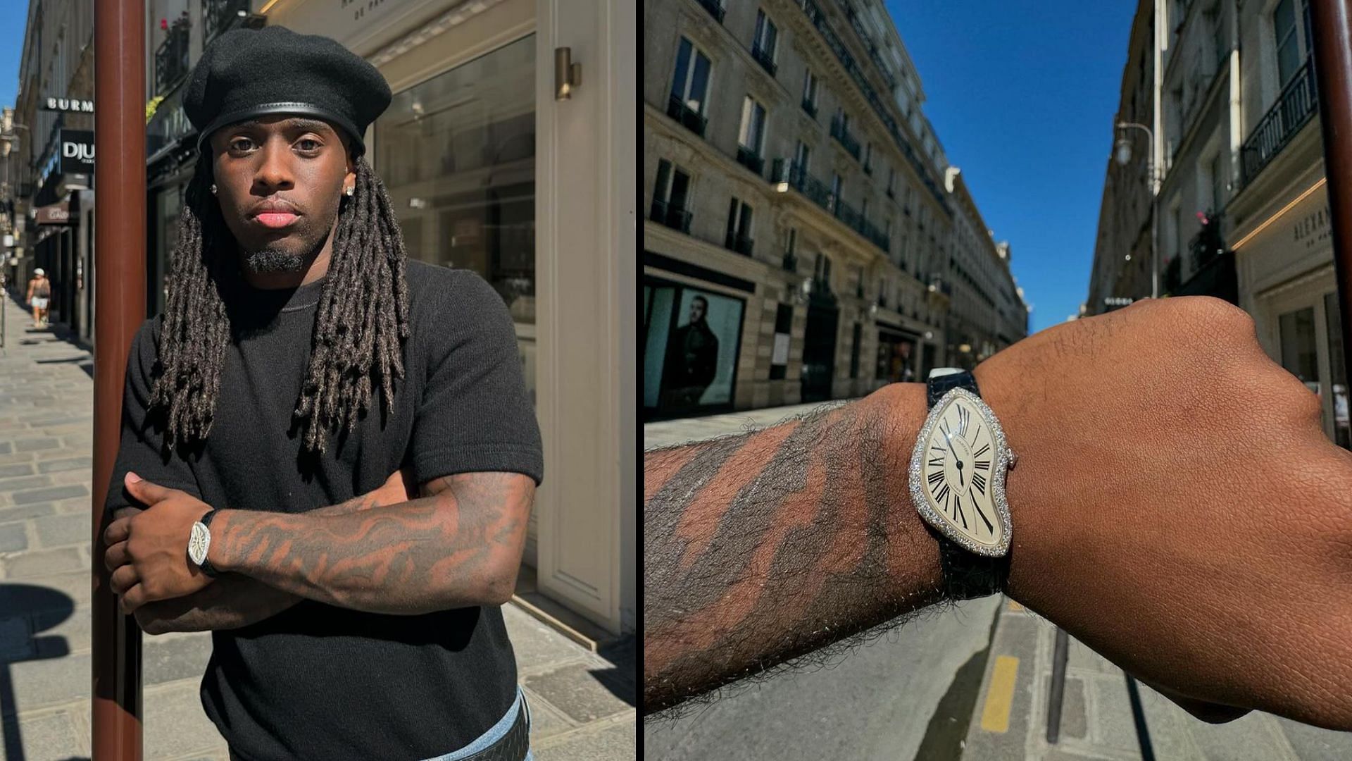 Kai Cenat showing off his luxury watch, a Cartier Crash, from the streets of Paris(Image via Kai Cenat/Instagram)