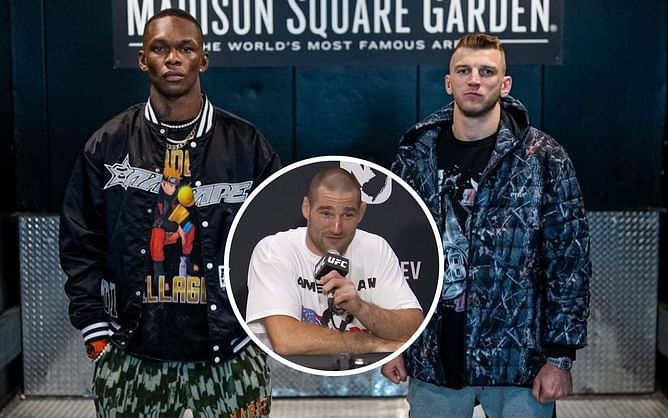 Sean Strickland reacts to Dan Hooker following the "CKB tradition" against Monster Energy at media day