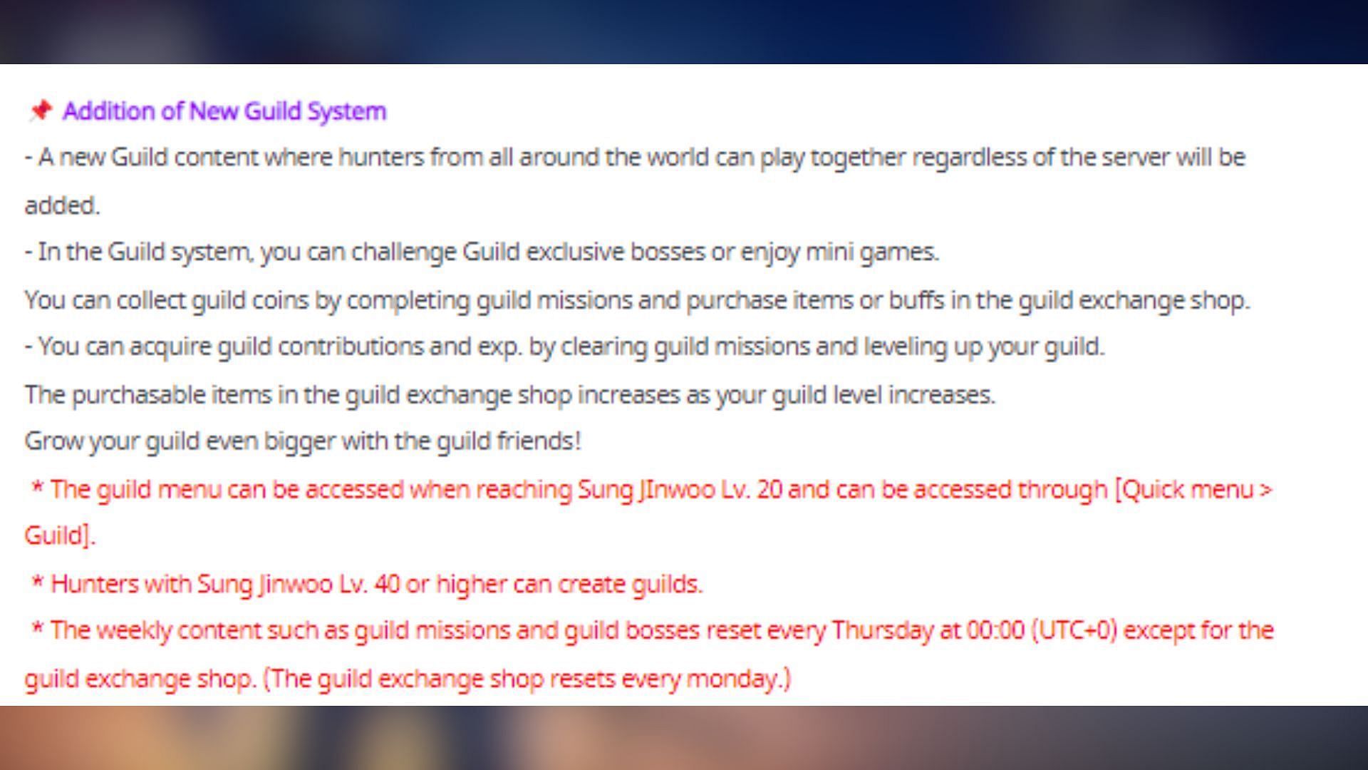 Players with Sung Jinwoo level 20 or higher can create a Guild. (Image via Netmarble)