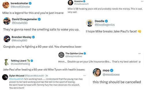 Screenshot of fan reactions to Jake Paul's post on X