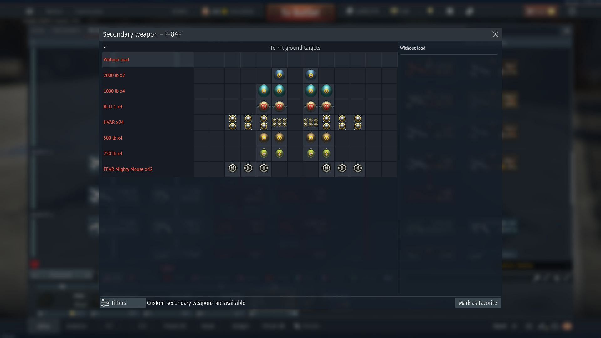 The ground attack loadout of the plane (Image via Gaijin Entertainment)