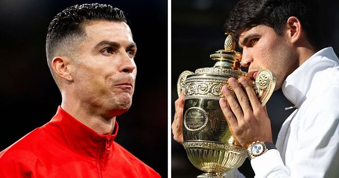 Wimbledon champion Carlos Alcaraz does Cristiano Ronaldo's SIUUU celebration after scoring free kick
