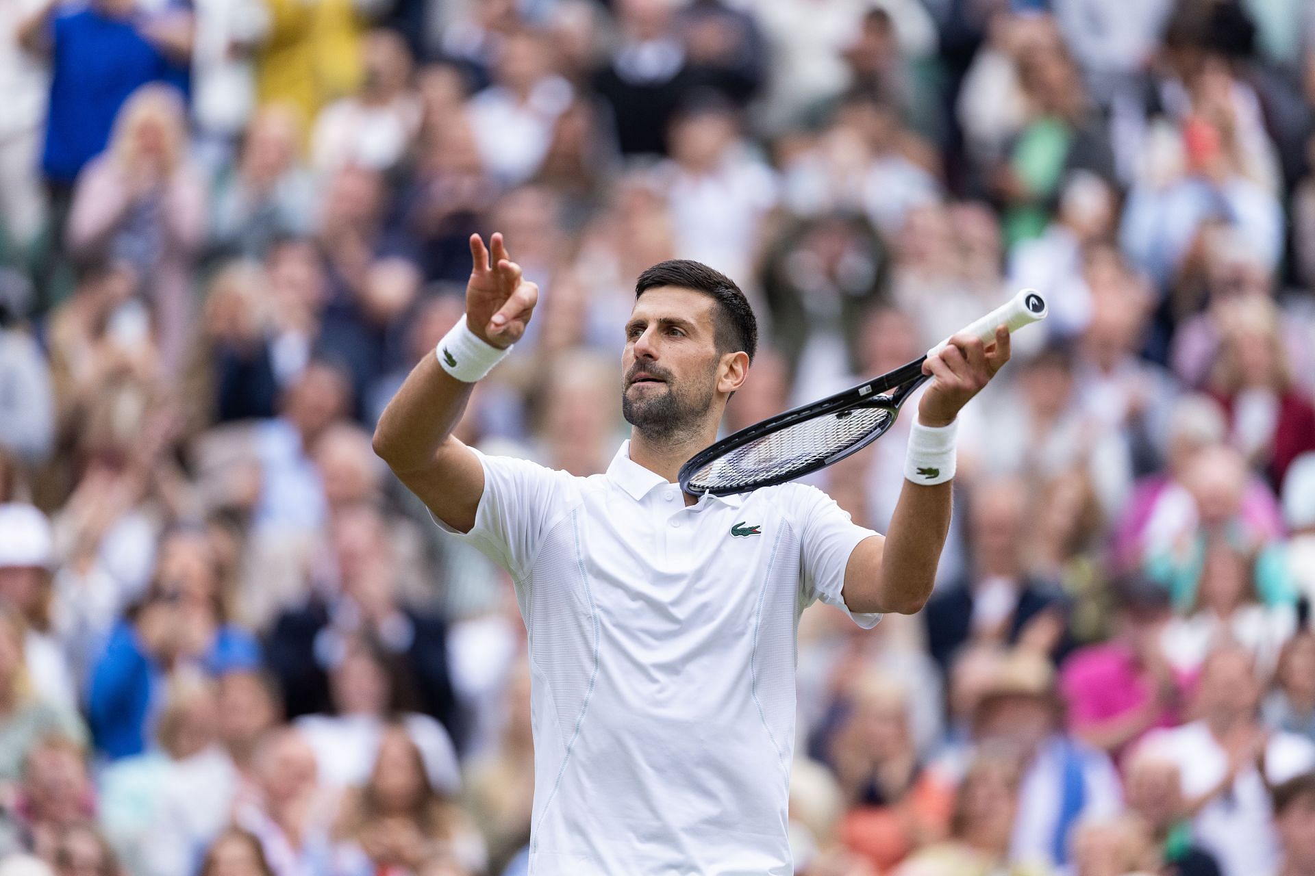 The Serb with the violin celebration at Wimbledon 2024 (Image source: GETTY)