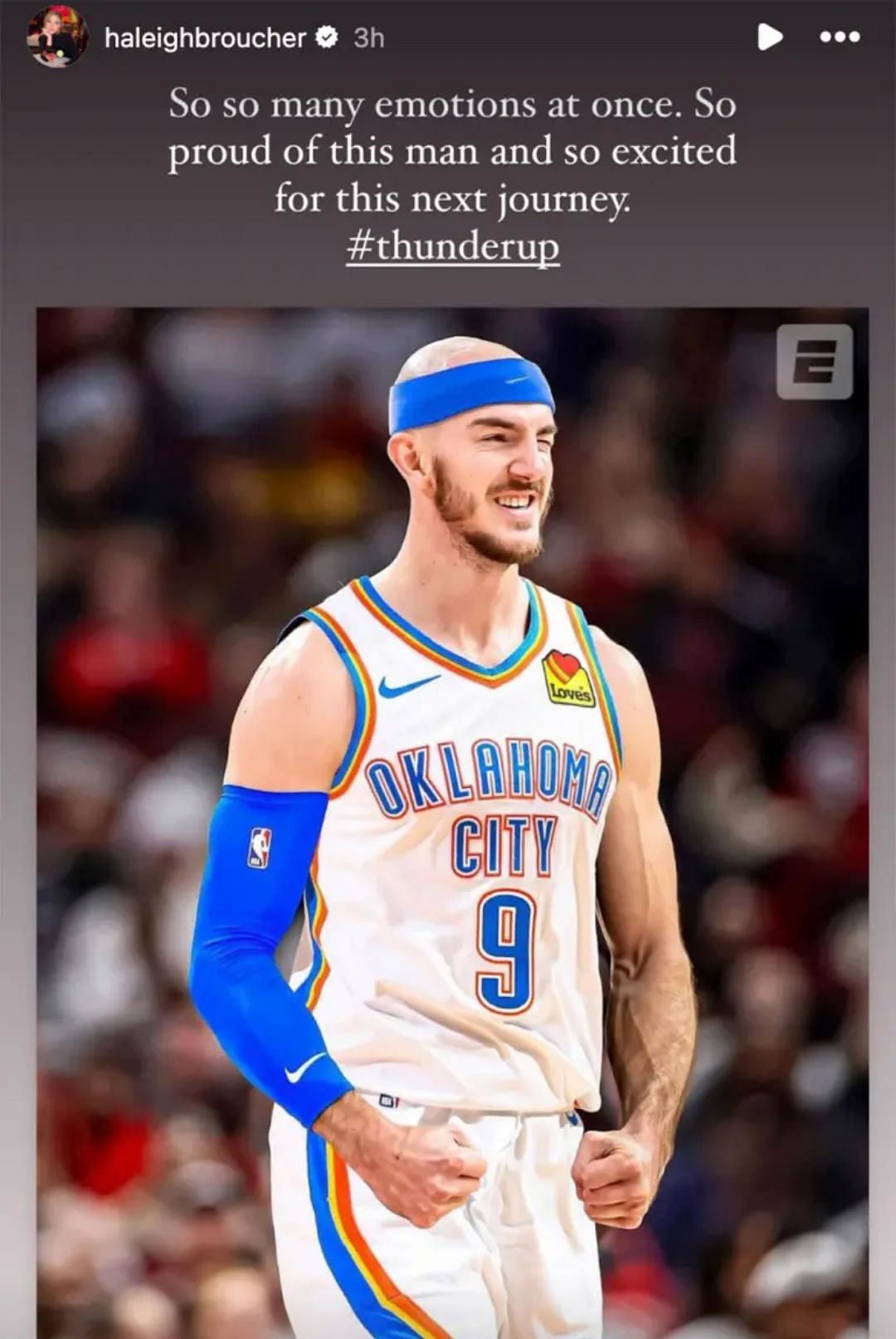 Broucher reacts to the Bulls trading Caruso to the OKC Thunder (Image: @haleighbroucher Instagram)