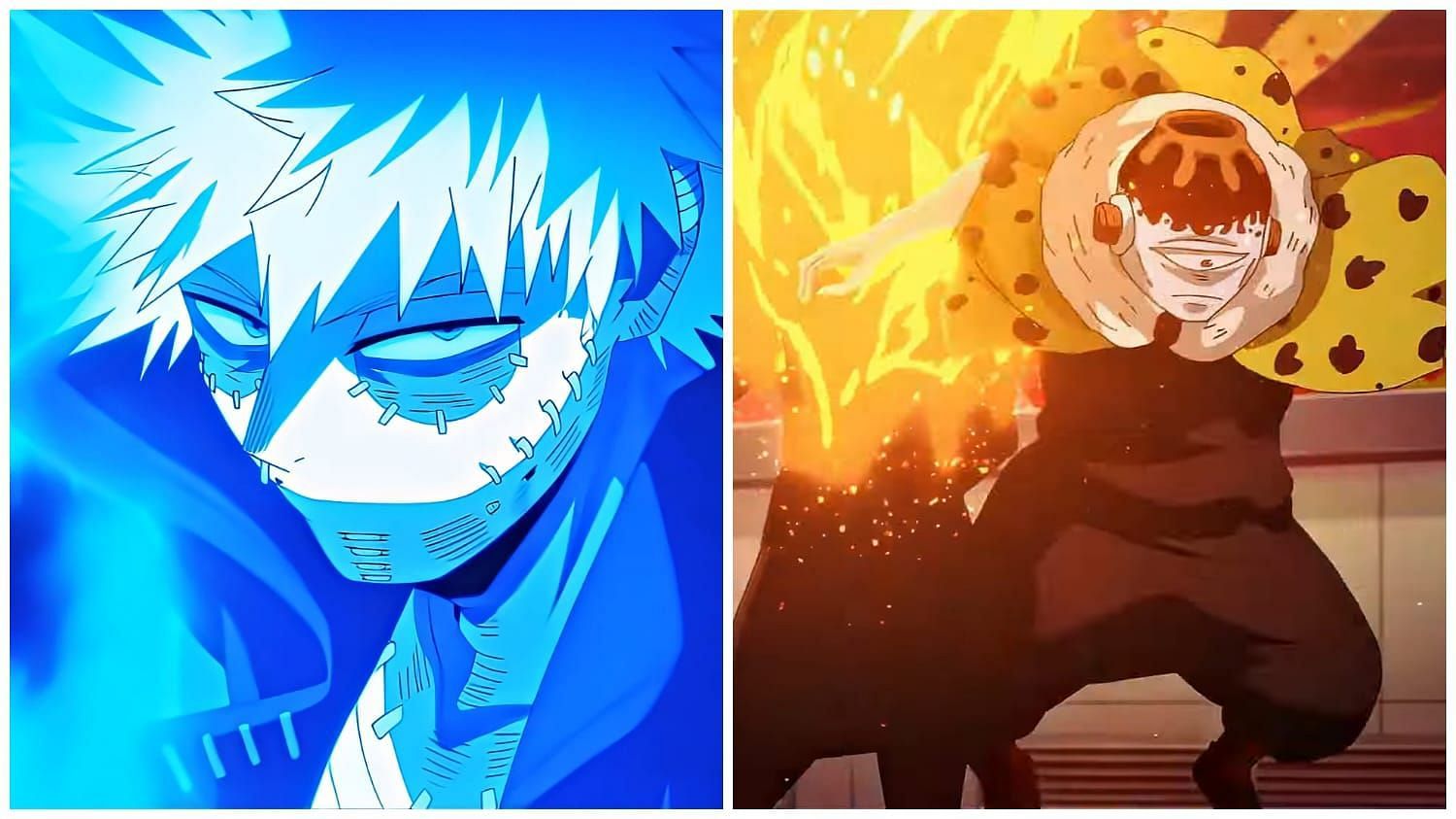 Dabi(One of the unique My Hero Academia quirks users) &amp; Jogo (Image via Bones, MAPPA)