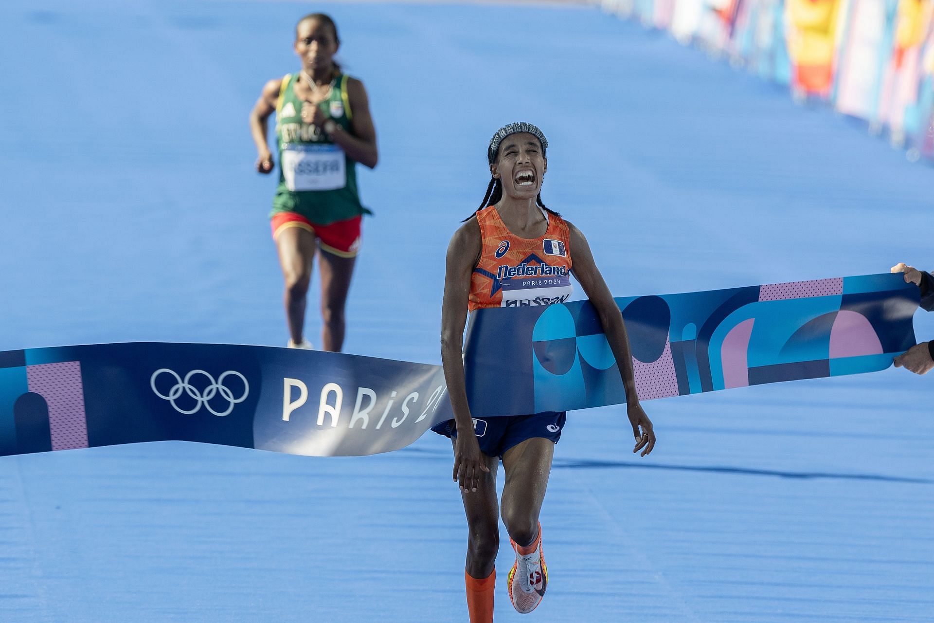 Sifan Hassan of the Netherlands after winning the women&#039;s Marathon at the Paris Olympics 2024 [Image Source: Getty]