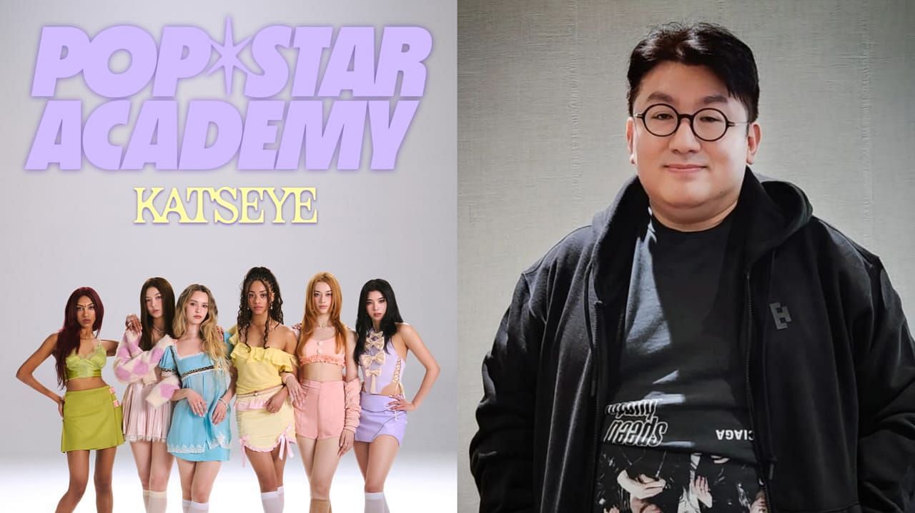 Netizens react as HYBE chairman Bang Si-hyuk says that skill isn&rsquo;t most important in an idol on Popstar Academy: KATSEYE (Image via @hitmanb72/Instagram and @katseyeworld/X)