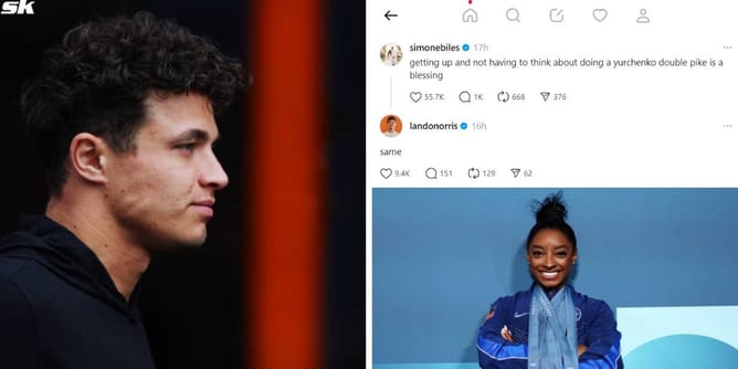 "Same": Lando Norris' reply to Olympics gold medalist Simone Biles on social media goes viral