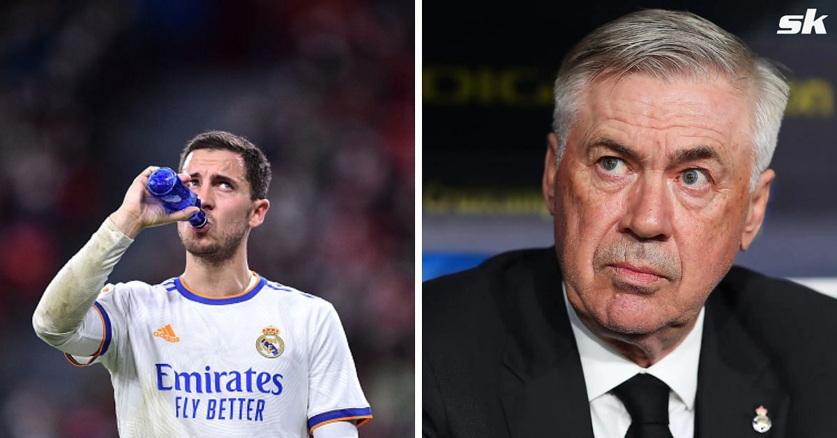 Eden Hazard (left) and Real Madrid manager Carlo Ancelotti