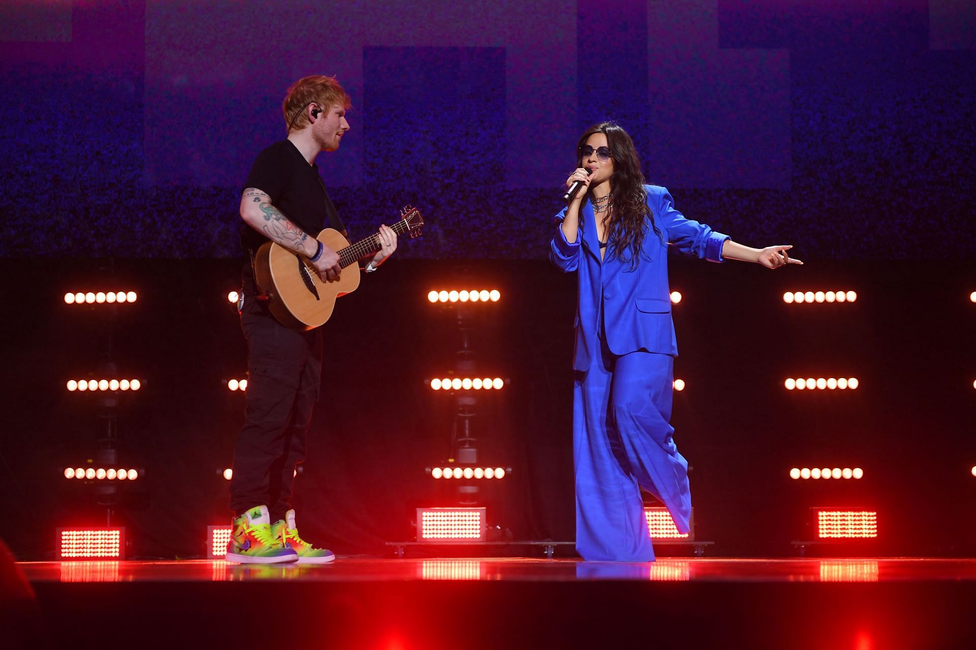 Camila Cabello and Ed Sheeran performing at the Concert for Ukraine in Birmingham, England, on March 29, 2022. (Image via Getty/Joe Maher)