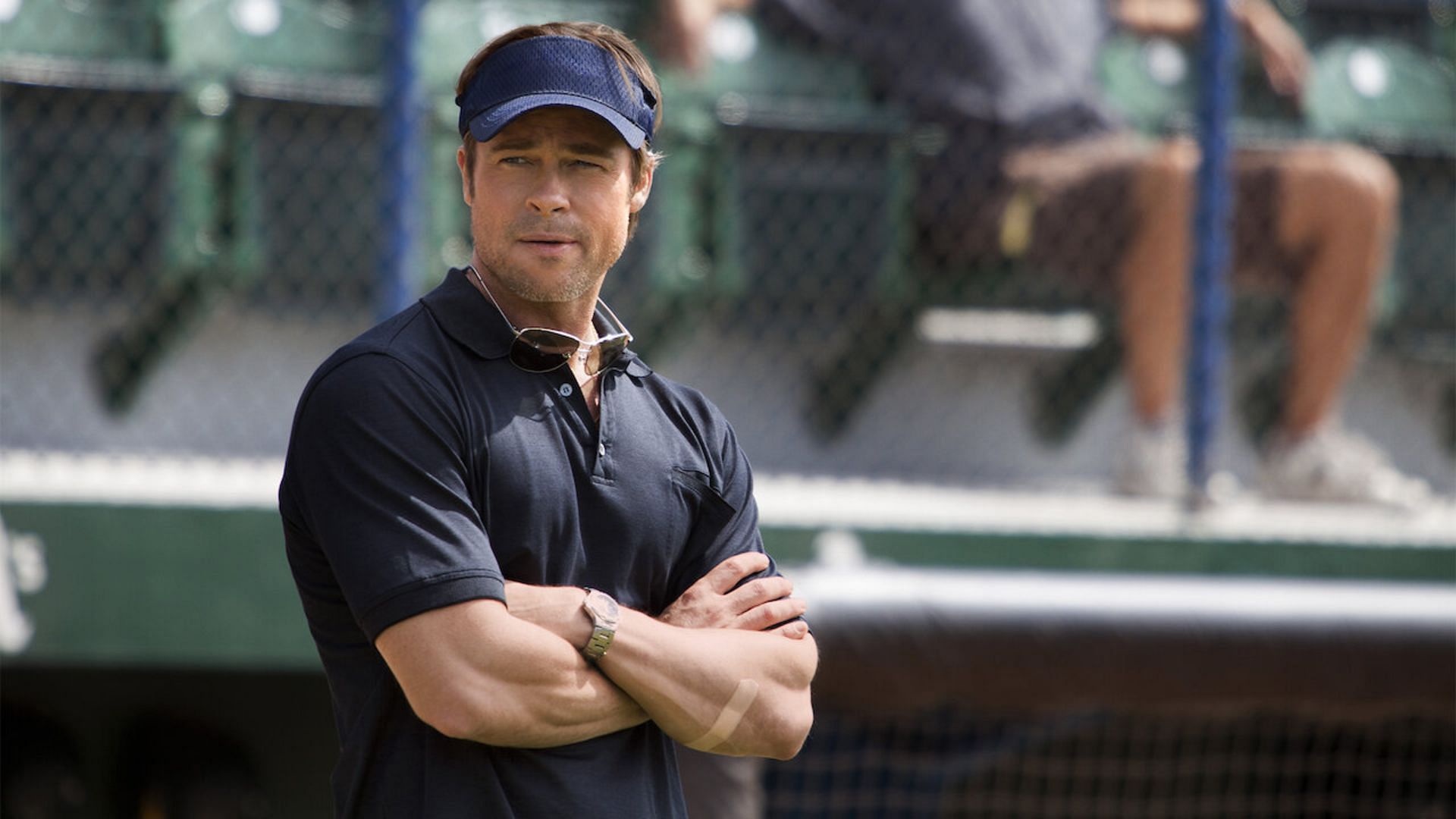 Brad Pitt as Billy Beane in Moneyball (Image via Netflix)