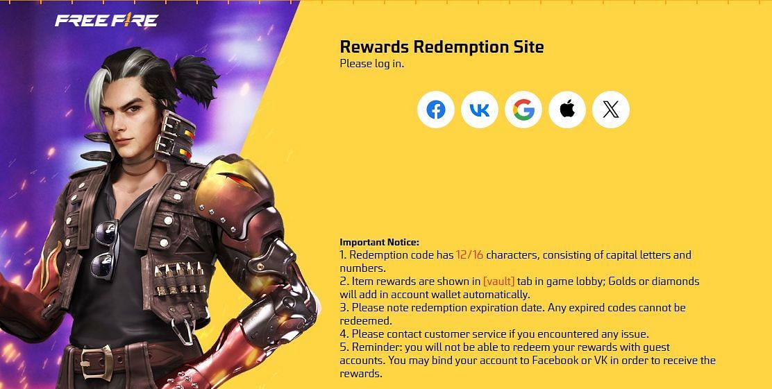 रिडीम कोड के लिए वेबसाइट है (Image via reward.ff.garena.com)