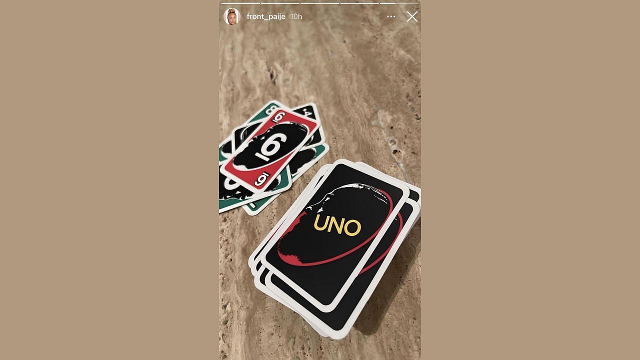 Speights shows off James Harden-themed UNO cards. (Credits: @front_paije/Instagram)