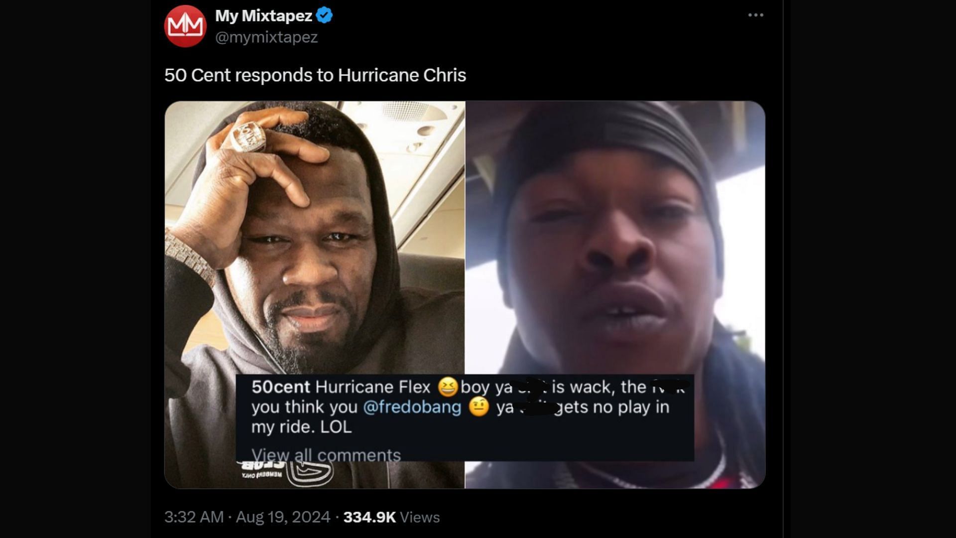 50 Cent responds to Chris (Image via x/@mymixtapez)